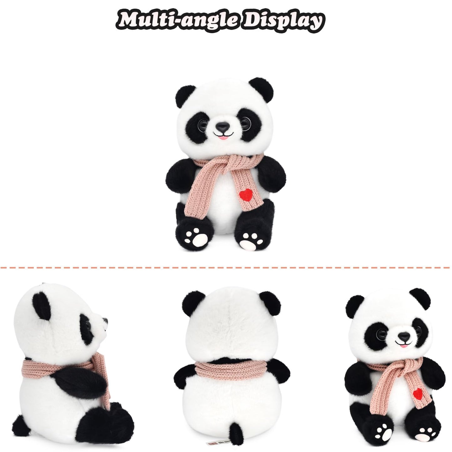 9.8'' Panda Dolls With Love Heart Scarf, Soft Stuffed Plush Animal Toys Plushies Birthday Gifts For Her/Girlfriend Lover Mom Kids (Pink)