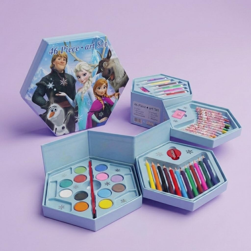 Toyify 46 Pieces Kids Art Kit Drawing Painting Colouring Set With Water Colours Crayons Sketch Pens Colour Pencils Brush Eraser 