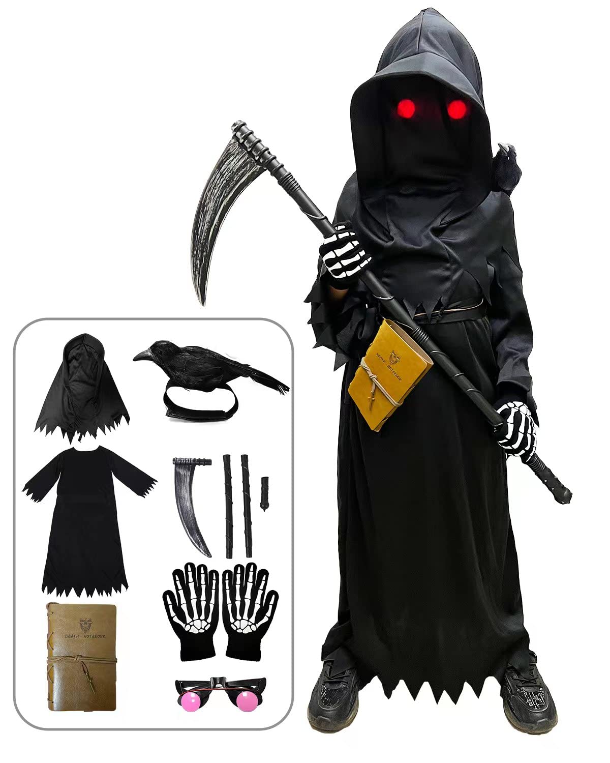 Longpo Halloween Costumes For Boys Grim Reaper Costume Kids Set Scary Ghost Cosplay Outfit Halloween Party Favors Gifts (S)