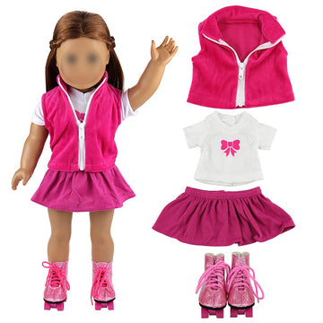 Barwa 2 Sets Doll Clothes And 2 Pairs Ice Skates Boots Shoes Fashion Autumn Clothing Dress Sets Compatible For 18 Inch Doll Xmas Gift