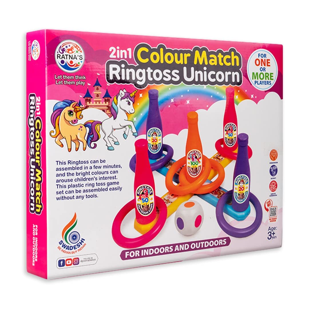 Ratnas 2 in 1 Colour Match Ring toss Unicorn Print Target Game Set  Indoor & Outdoor Game for Kids