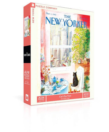 New York Puzzle Company 1000 Piece Jigsaw Puzzle - Cat's Eye View by Jean-Jacques Sempé, Black Linen, Model NPZNY1708