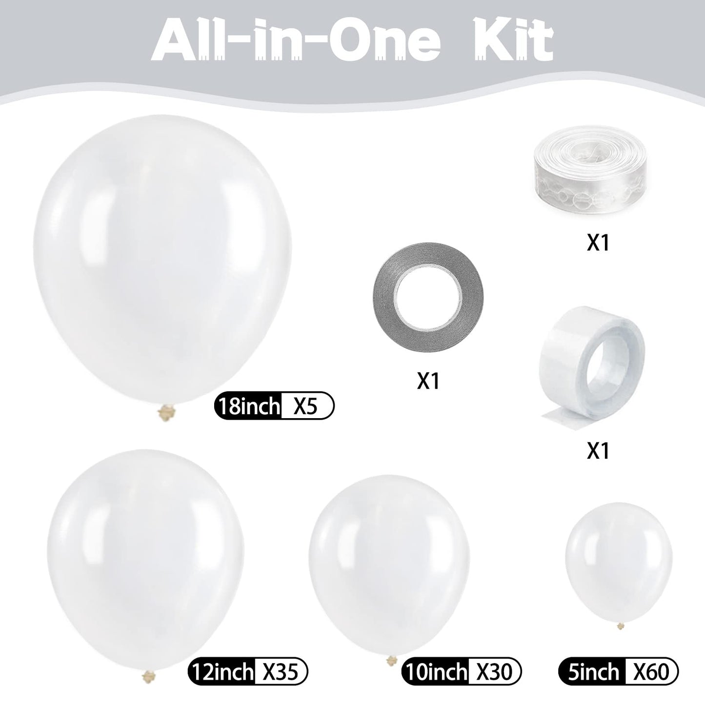 130Pcs Clear Balloons Different Sizes 5 10 12 18 Inch Clear Balloon Garland Arch Kit, Transparent Latex Balloons For Birthday We