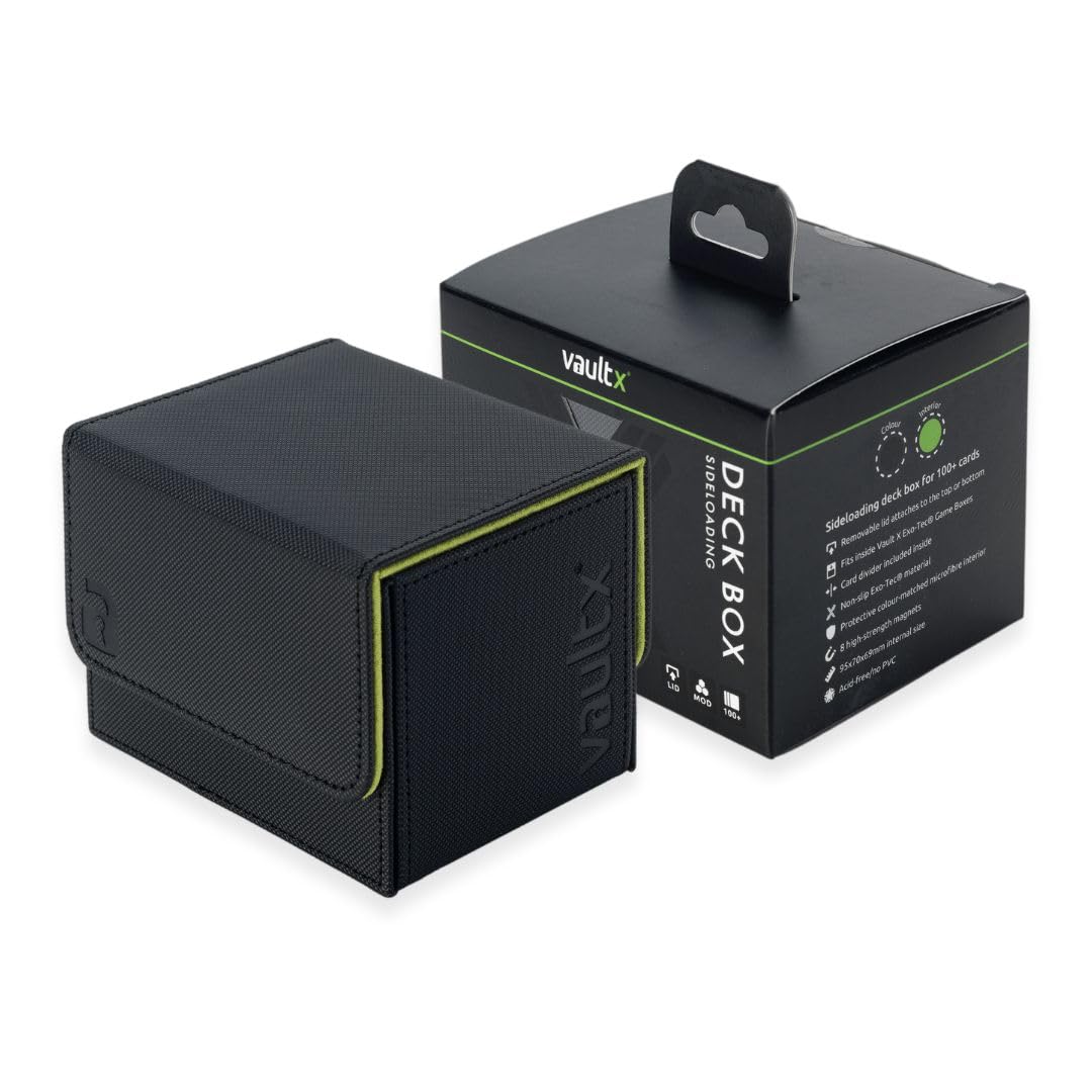 Vault X Exo-Tec Modular Sideloading Deck Box Module For 100+ Tcg Cards. Detachable Magnetic Lid. Fits Commander & Standard Trading Cards. (Black/Electric Green)
