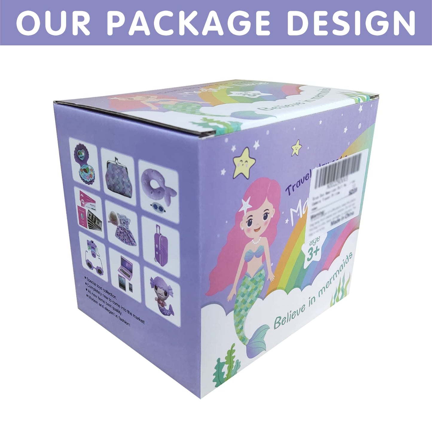 Srua Don 18 Inch Doll Suitcase Travel Luggage Play Set, 18' Doll Mermaid Theme Travel Carrier Storage Accessories For 18Inch Doll, Include Case Doll Clothes Hat Sunglasses Camera Pillow Toy Pet, Etc