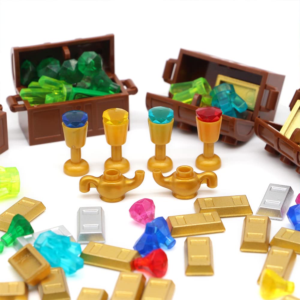 Feleph Treasure Accessories Money Building Blocks Set Jewel Chest, Gems Diamonds, Bullion Gold Tile Silver Bar, Power Crystals,
