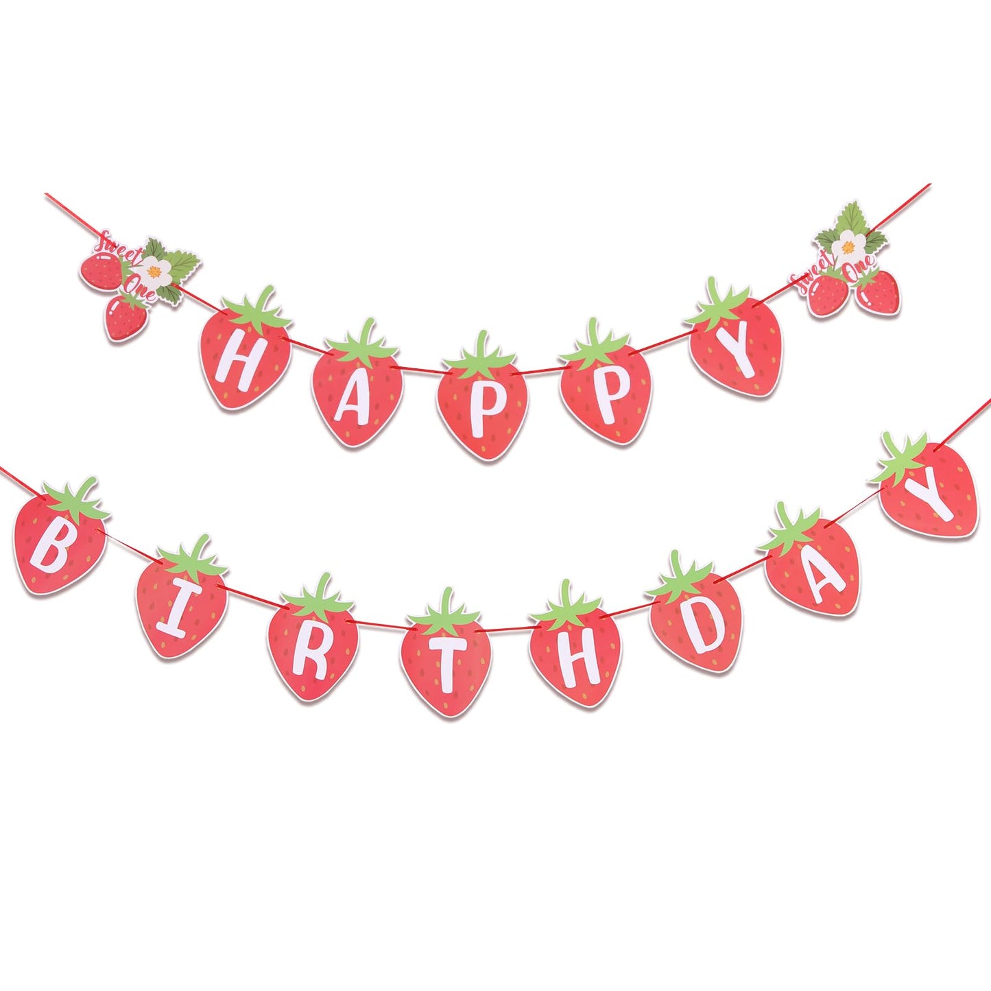 Strawberry Happy Birthday Banner Berry Sweet Girl Banner Sweet Berry Themed 1St Birthday Party Decoration Sunbeauty (Red - Straw