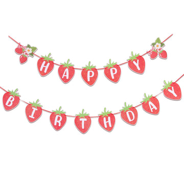 Strawberry Happy Birthday Banner Berry Sweet Girl Banner Sweet Berry Themed 1St Birthday Party Decoration Sunbeauty (Red - Straw