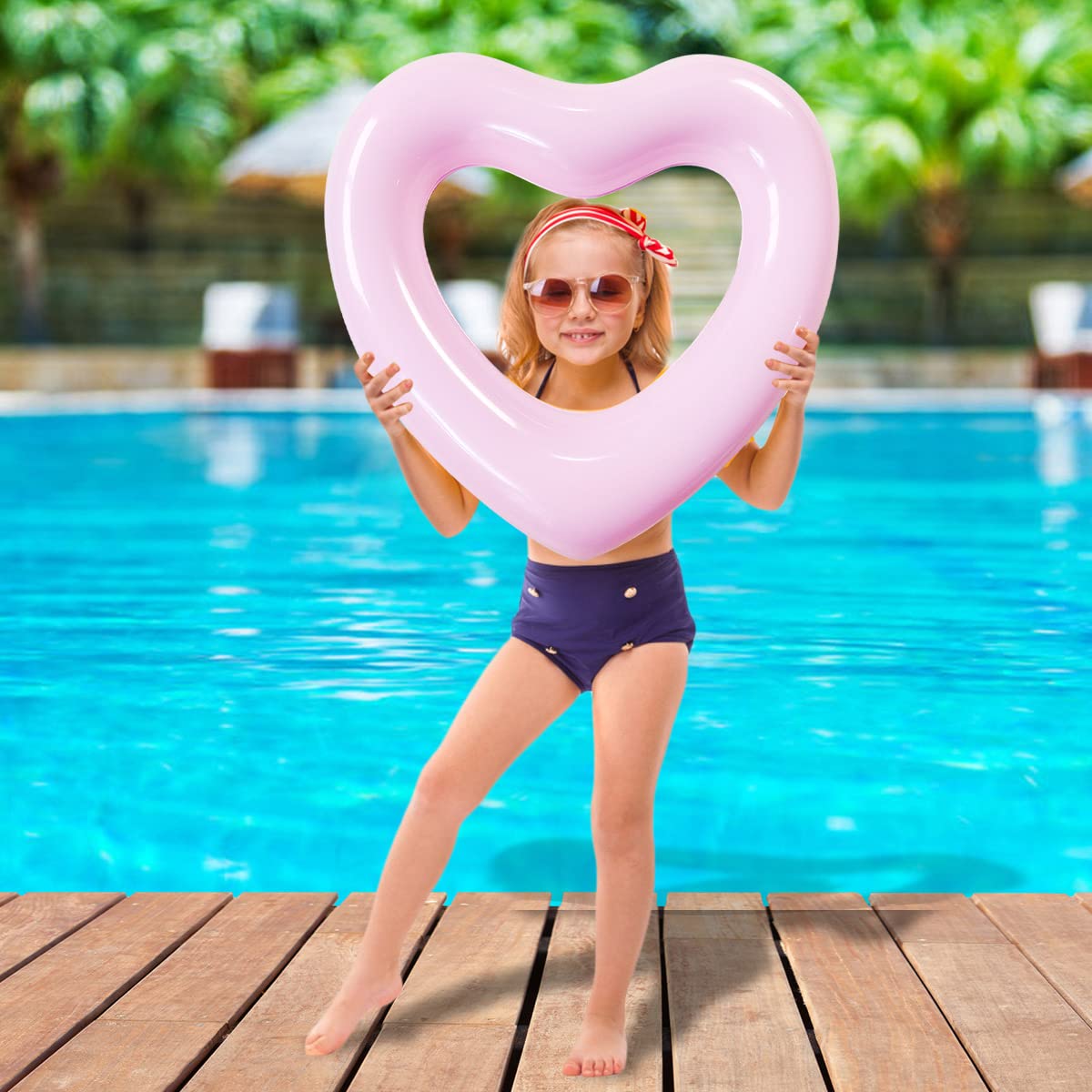 ZHUYNXIR Pink Heart Float Kids Heart Pool Floats  Water Fun Beach Party Toys for Kids Birthday Scene Layout Props.(18 in  Pink