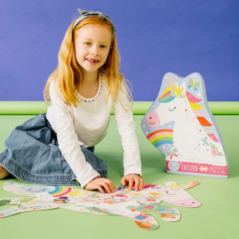 Floss & Rock Rainbow Unicor Unicorn Shaped Jigsaw Puzzle with Shaped Box, 40 Piece, 24 Inch