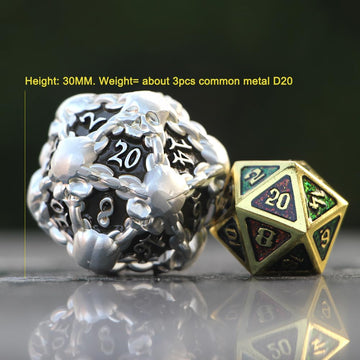 Dndwow Big Metal Skull D20 Dice Silver Black Skull Dice Bksh