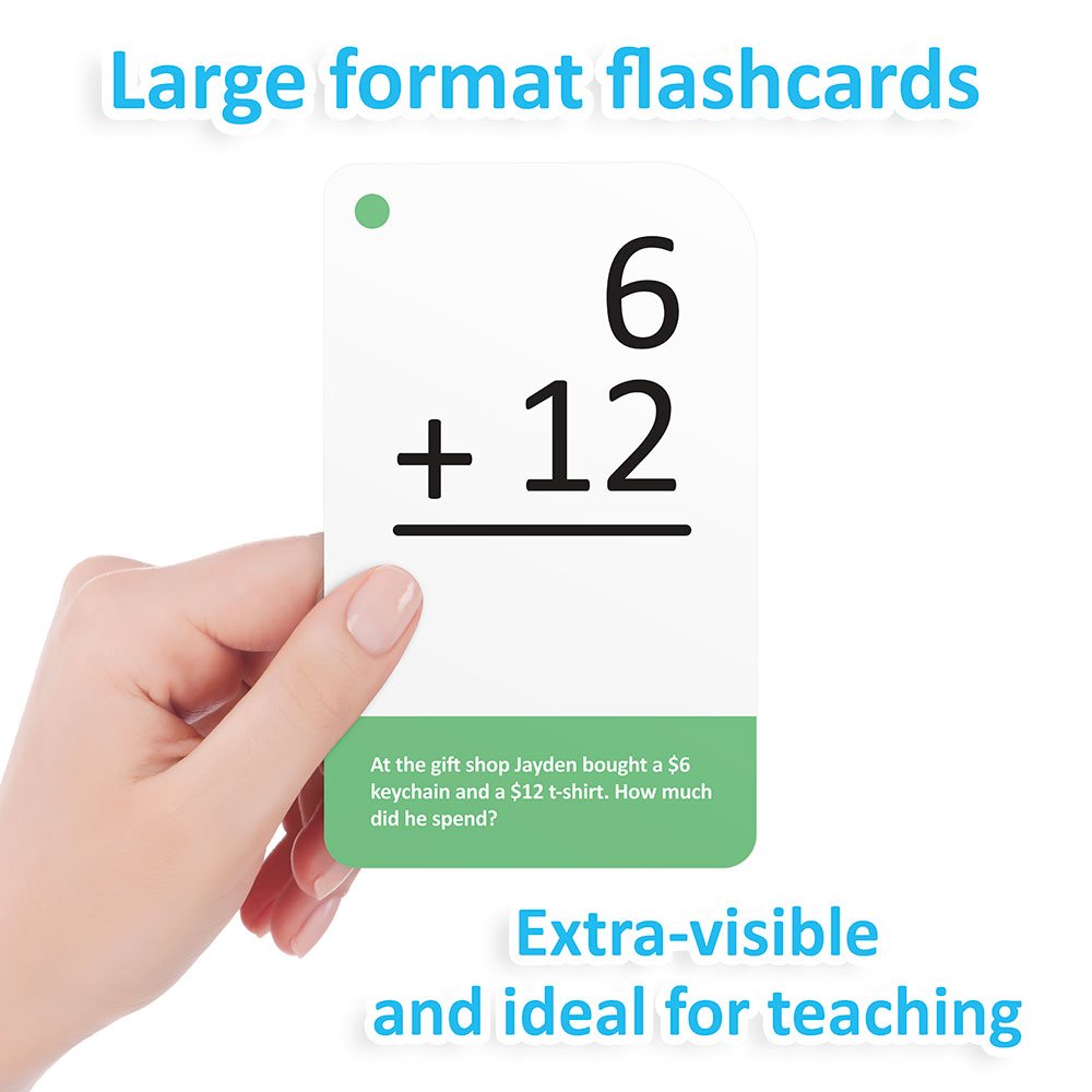 Addition Math Flash Cards With Word Problems - 175 Self-Checking Cards, All Facts 0-12 For Early Grade Teaching By Pint-Size Sch