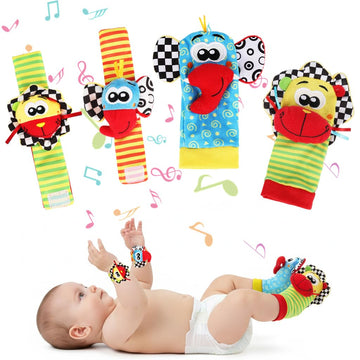 Snowie Soft Rattle Set For Babies 0-6 Months, Baby Socks And Wristband Rattle Toy Set, Cartoon Fun Cotton Sock With Cartoon Plus