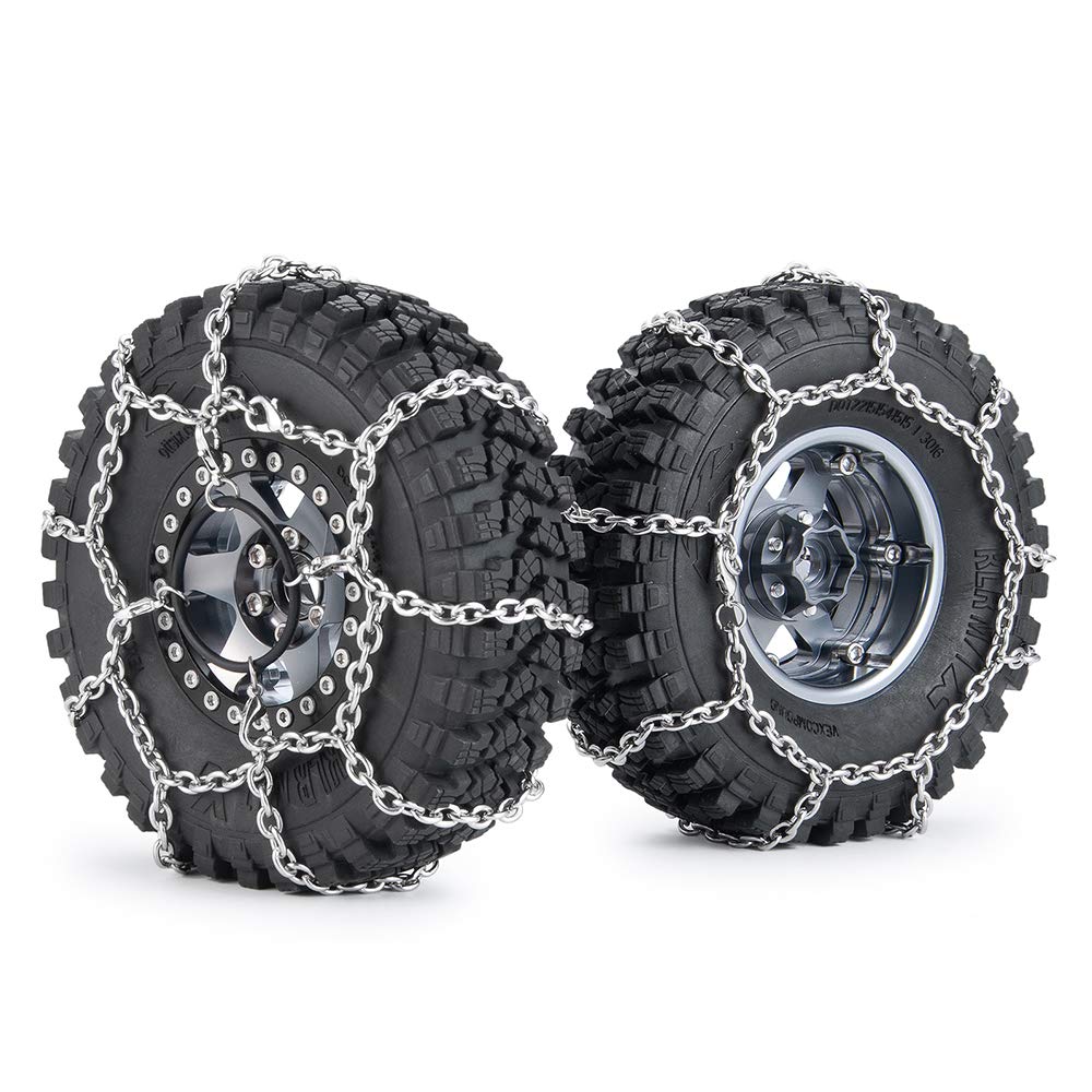 WEFEINO 4Pcs 1.9/2.2inch Wheel Tires Metal Snow Chains for 1/10 TRX-4 Axial SCX10 90046 RC Crawler Car (105MM)