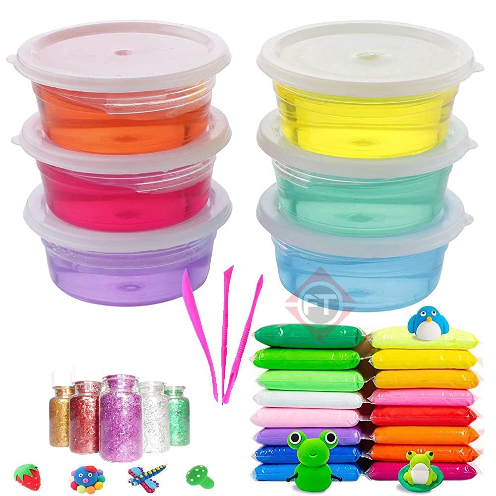 Firstly T Diy Jelly Kit With 6 Crystal Slime And 12 Air Dry Clay Combo With Free Glitter And Tools For Kids Boys And Girls/Art A