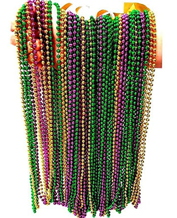 Dondor Enterprises Festive Metallic Beaded Necklaces (72 Pack, GREEN, GOLD, PURPLE)