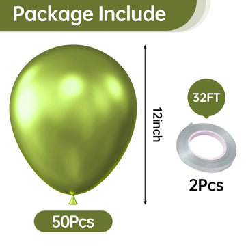 Kalor 12 Inch Metallic Lime Green Balloons, 50 Pcs Latex Helium Metallic Balloons For Kid'S Birthday Party, Baby Shower, Wedding, Graduate Party Decorations