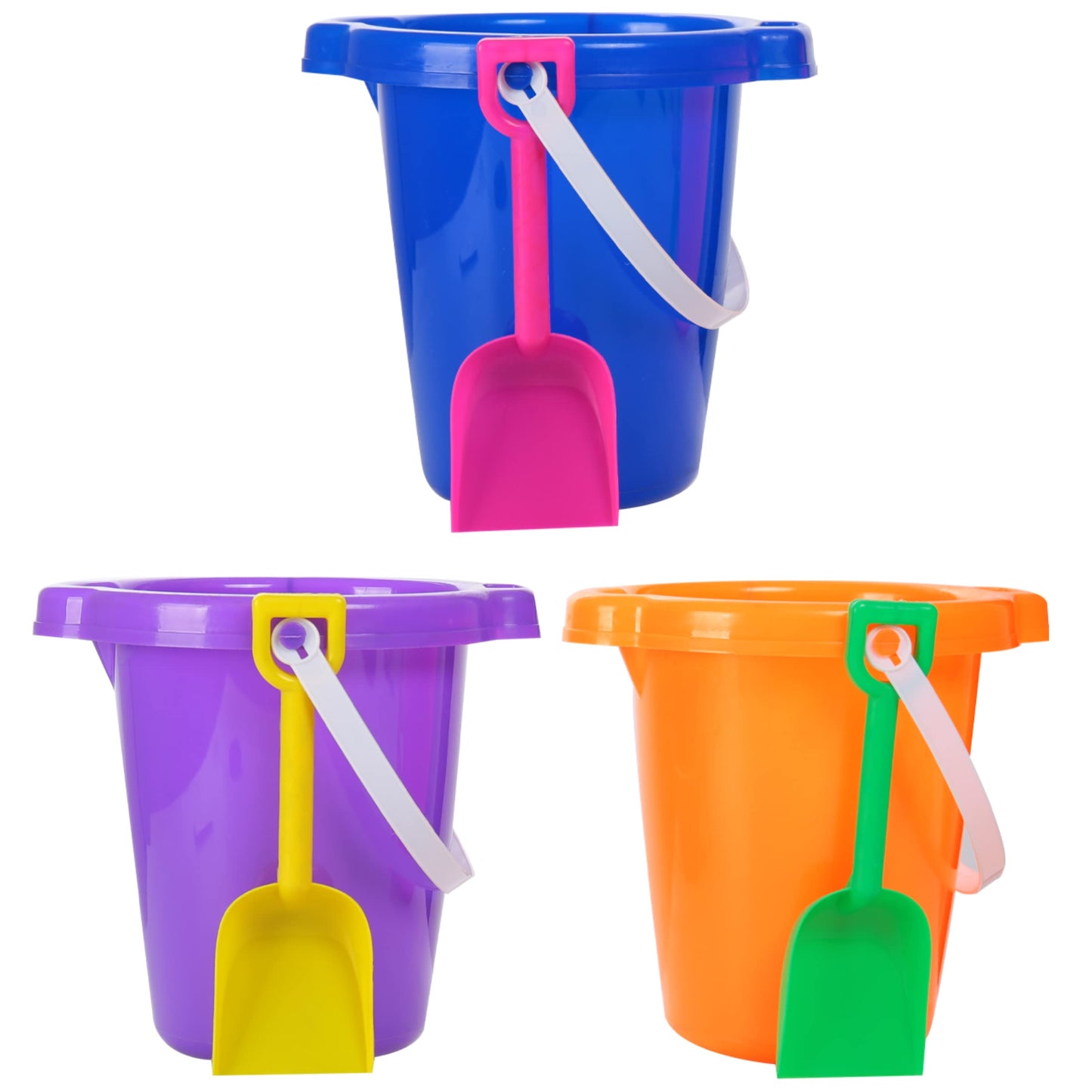 4E's Novelty 6 Pack 7.5'' Beach Buckets and Shovels for Kids Bulk - Strong Large Sand Bucket for Toddler Beach Toys for Kids 3-1