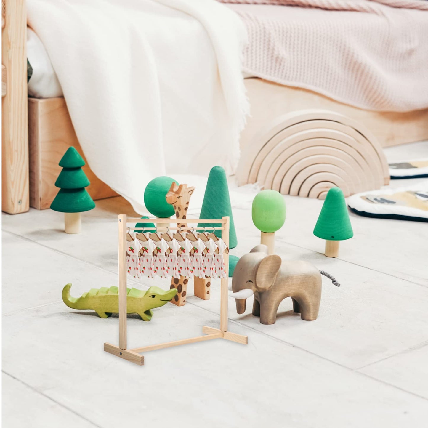 Tofficu Doll Clothes Organizer Wooden Garment Hanger For Dolls Single Rack For And Storage For Boys And Girls Clothes