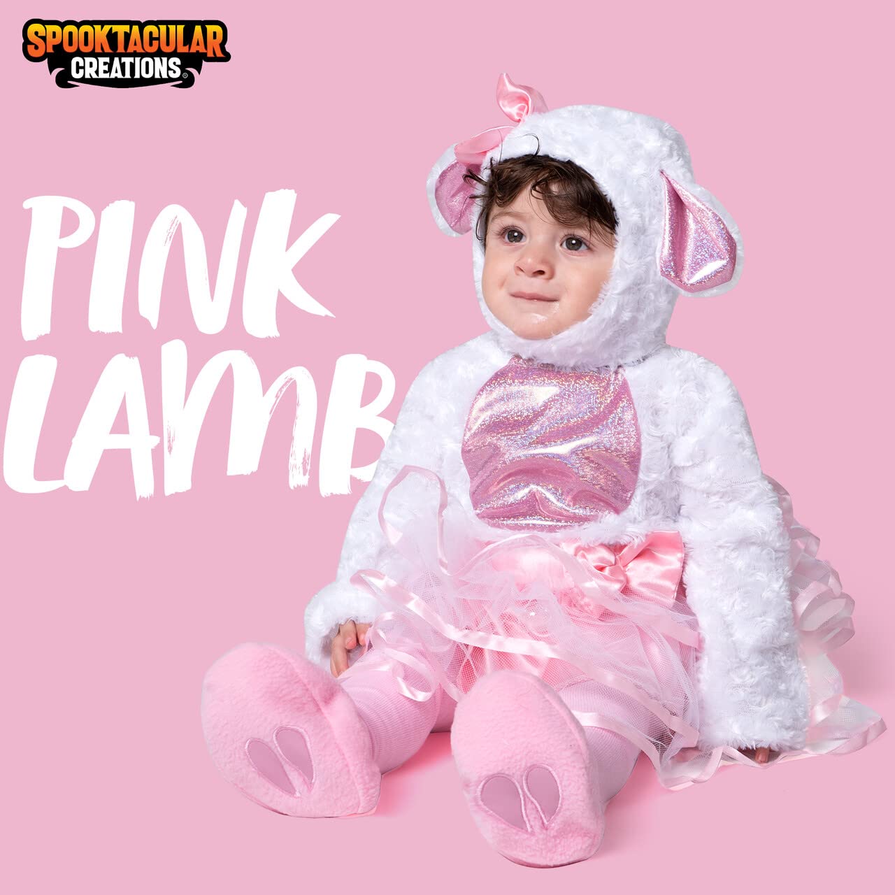 Spooktacular Creations Halloween Baby Girls Pink Lamb Costume With Multi-Layered Dress For Infants, Toddler Halloween, Farm Themed Dress Up Party (3T (3-4 Yrs))