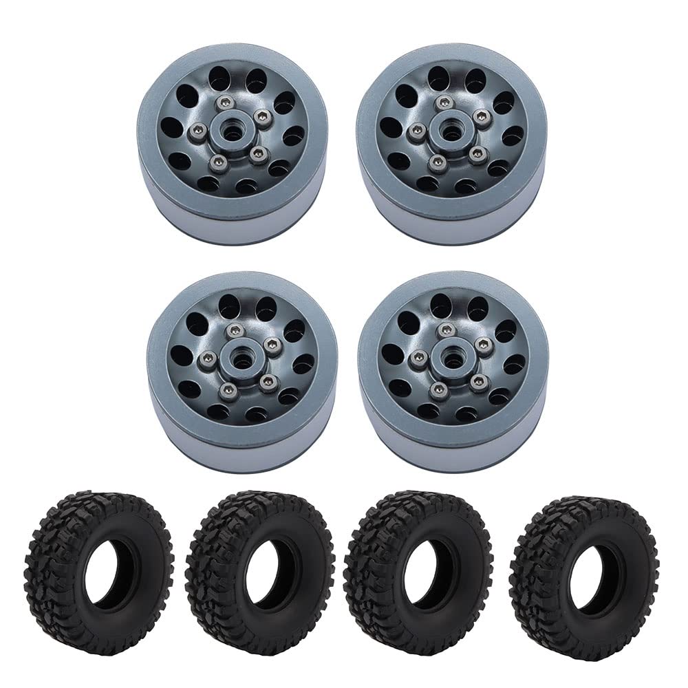 FACCNOY Metal Beadlock Wheel Hub Rims with Tires for 1/16 WPL C14 C24 B14 B24 B16 1/12 MN78 MN99S MND90 RC Car Parts (Titanium)