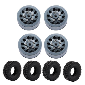 FACCNOY Metal Beadlock Wheel Hub Rims with Tires for 1/16 WPL C14 C24 B14 B24 B16 1/12 MN78 MN99S MND90 RC Car Parts (Titanium)