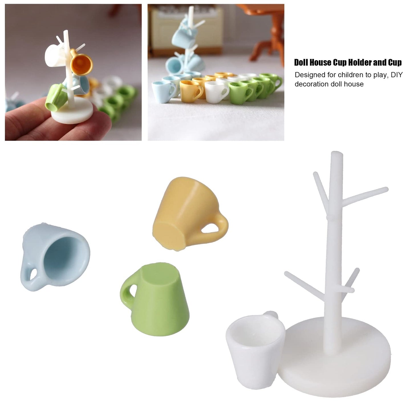 Dollhouse Cup And Cup Holder, Mini Simulated Furniture Decoration Miniature Wood Coffee Mug Holder Stand Dollhouse Decoration Ra