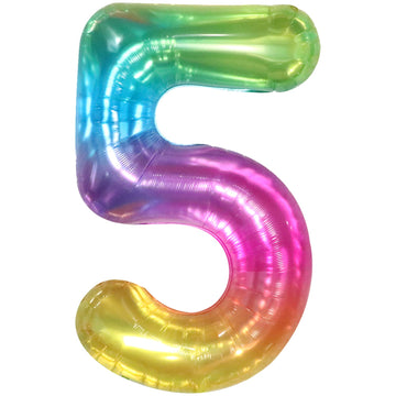 Katchon, Giant Rainbow 5 Balloon Number - 40 Inch | Colorful Gradient Rainbow Five Balloon Number For 5Th Birthday Decorations Girl | Jelly 5 Birthday Balloon, Five Balloon For Rainbow Party Supplies