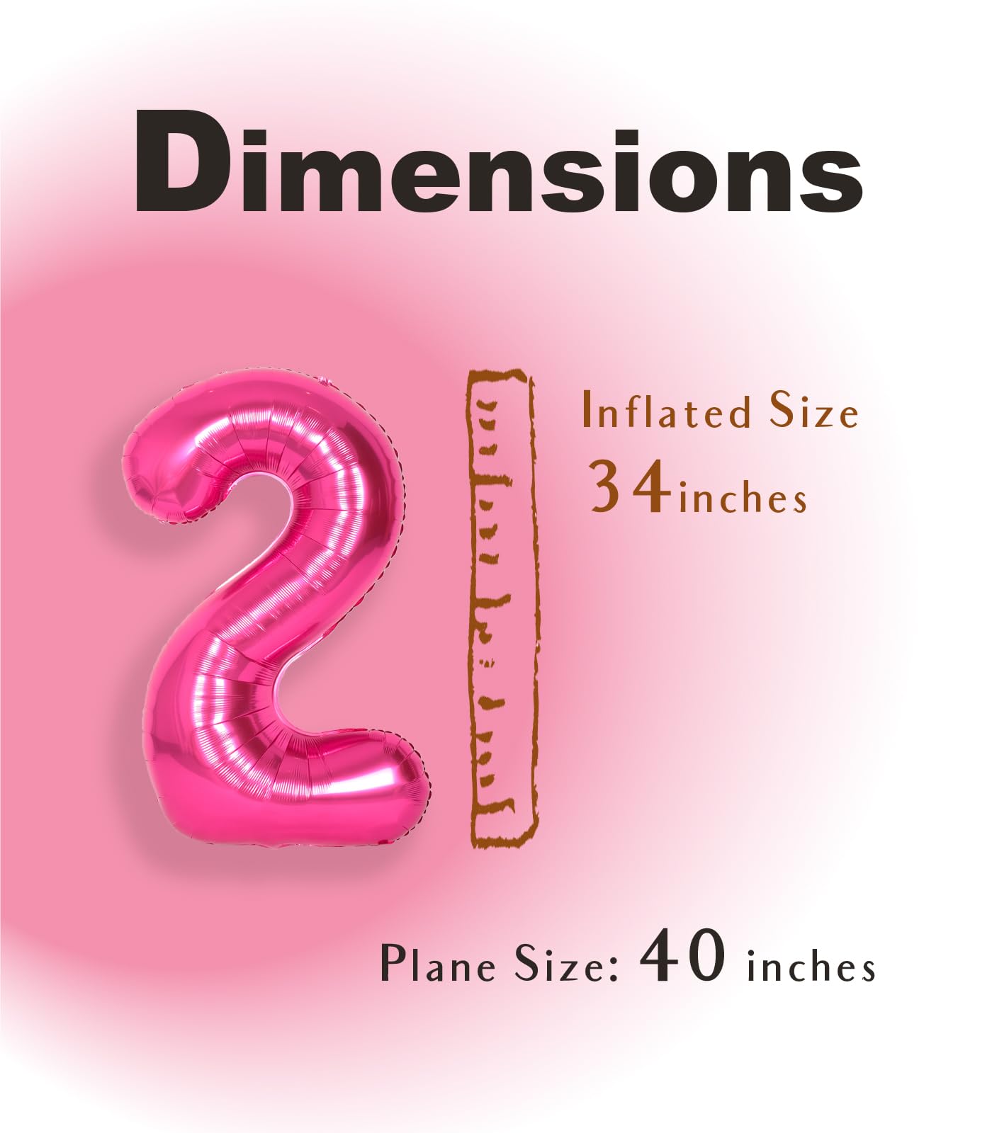 Suwen 40 Inch Hot Pink Large 2 Number Balloons Big Foil Helium Number Balloons 0-9 Jumbo Happy 2Nd Mylar Birthday Party Decorati