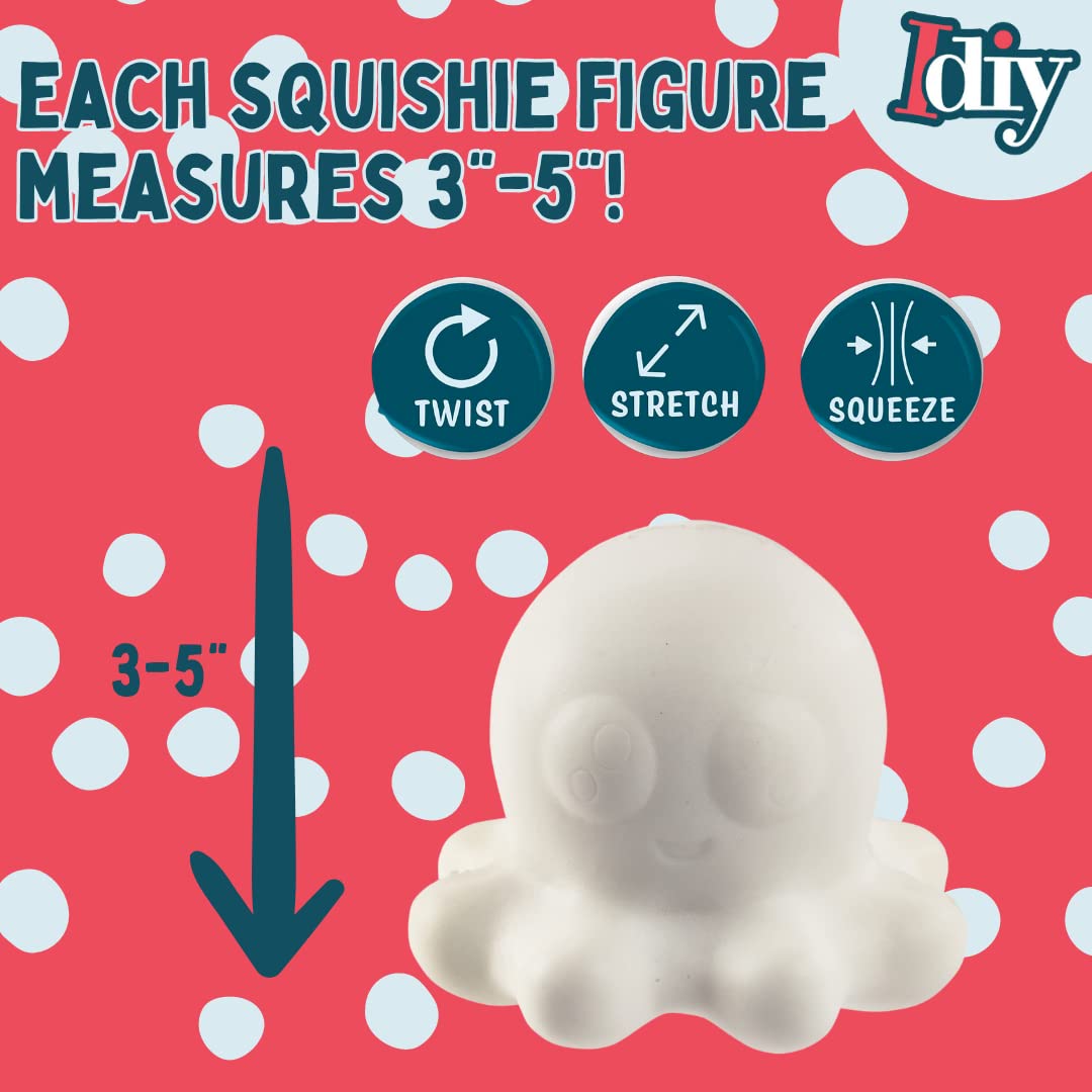 Idiy Diy Party Craft Kit Jumbo Ocean Pals Squishies (8 Unique Sea Animals W 12 Fabric Paints) -White Kawaii Scented Slow Rise Sq