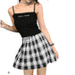 Women`S Plaid Flared British High School Pleated Skirts (4Xl,White Black)