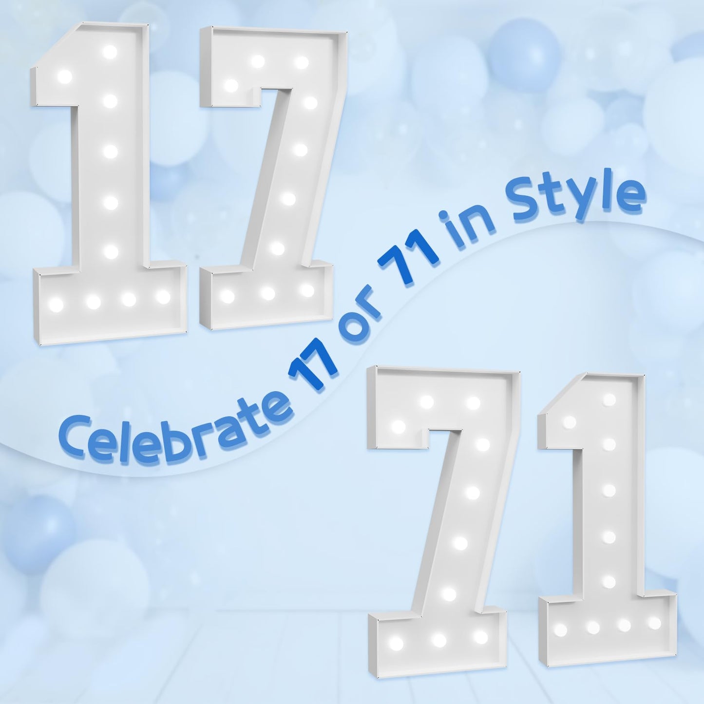 Marquee Numbers Large 17Th-Birthday Decorations: 4Ft Light Up Number Party Decor 71 Year Old Girl And Boy Birthday Decoration Ba