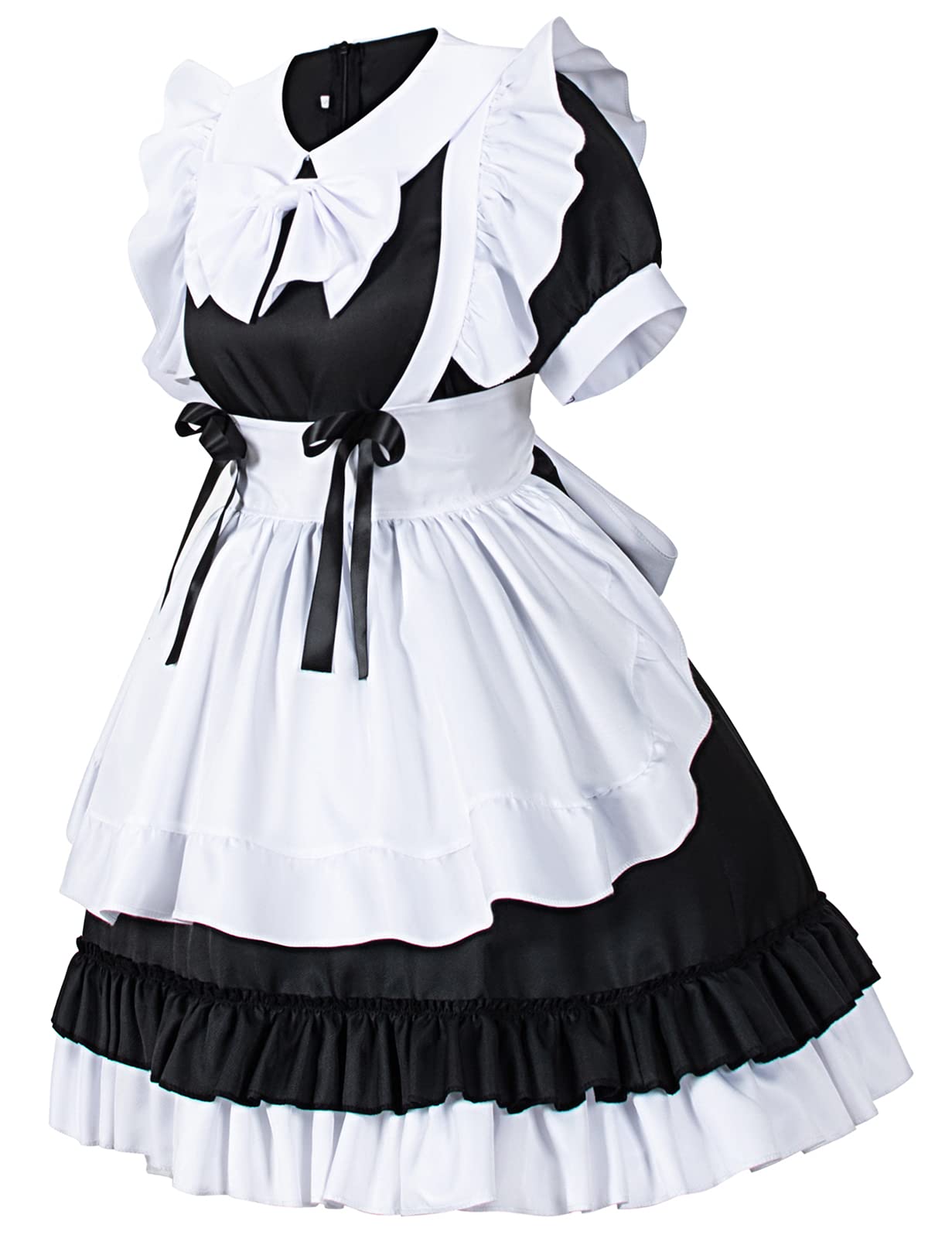 Girl Sweet Kawaii Costume Dress Anime French Maid Cosplay Furry Cat Ear Gloves Socks Set(Black L)
