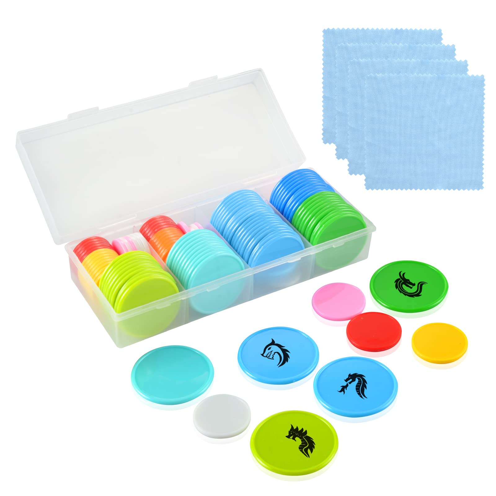 100 Pcs 1 Inch Dry Erase Tokens Game Tokens Set Dry Erase with A Storage Box and 4 Wipes Reusable Game Discs for Tabletop Games DIY Plastic Learning Counters Chips 1Inch and 1.5 Inch