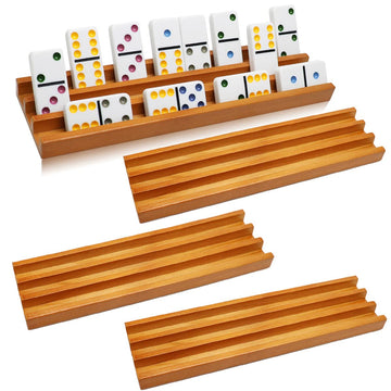 Exqline Wooden Domino Racks Trays Holders Organizer(Set of 4) - enhanced Domino Tiles Holder Racks for Mexican Train Dominoes Games - Dominos NOT Included