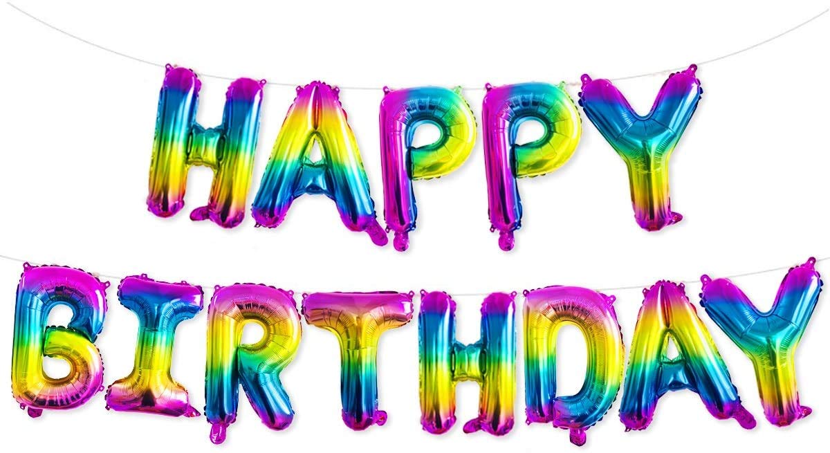 HK Balloons Happy Birthday Balloons, Aluminum Foil Banner Balloons for Birthday Decorations and Supplies (Rainbow)