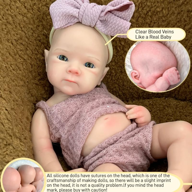 Yokyyi Reborn Baby Doll - 13 Inch Bettie  Anatomically Correct  Realistic Soft Silicone Doll with Dark Pink Bow Dress