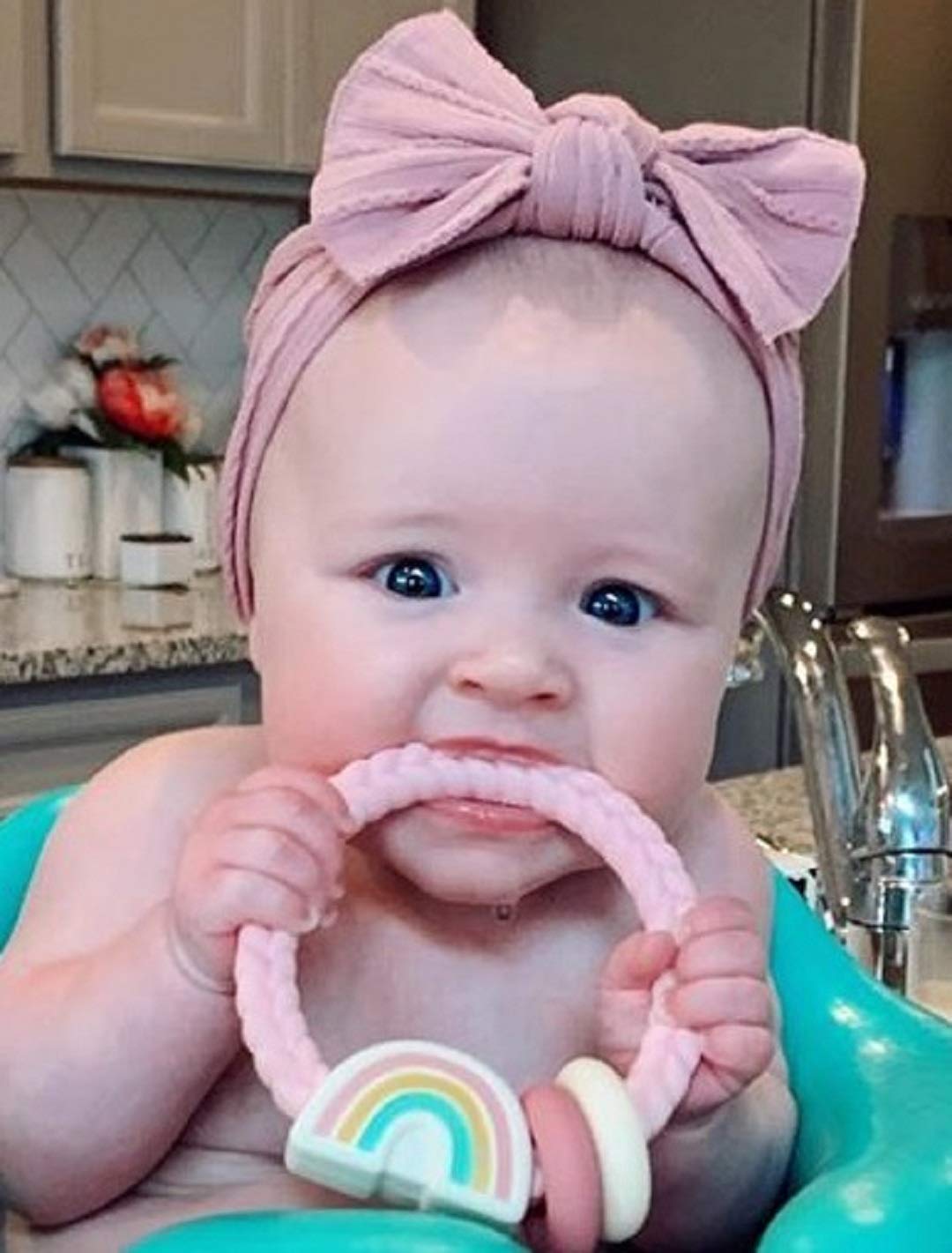 Itzy Ritzy Silicone Teether With Rattle; Rattle Teether Features Rattle Sound, Two Silicone Teething Rings And Raised Texture To Soothe Gums; Ages 3 Months And Up (Pink Rainbow)
