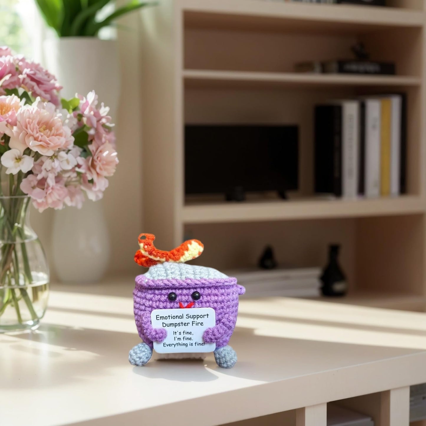 MORDUEDDE Crochet Dumpster Fire, Emotional Support Dumpster Fire Plush Handmade, Positive Dumpster Fire Toy Crocheted Gift for M