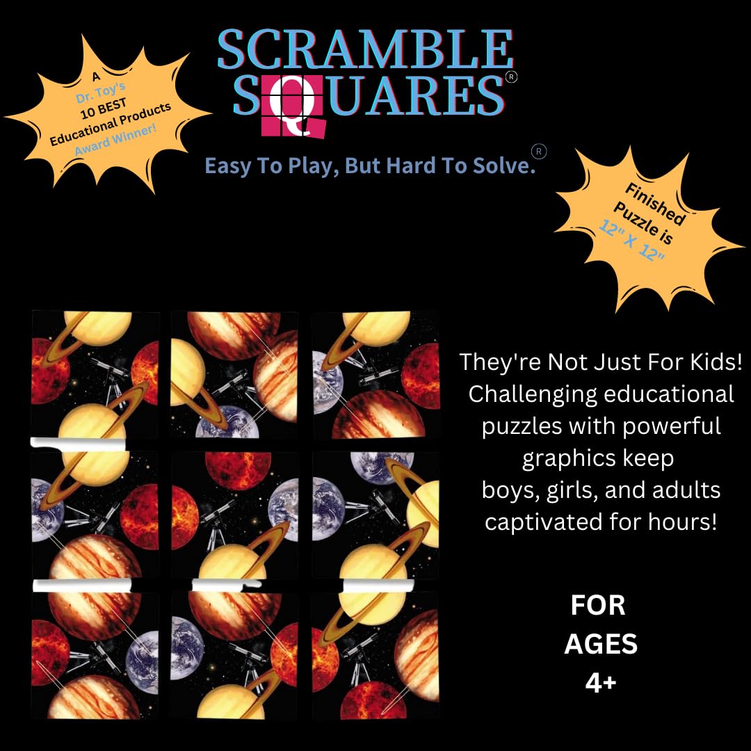 B.Dazzle Scramble Squares Planets 9-Piece Puzzle - Laminated Cardboard, Engaging Brain Teaser, 4.8x10.4 inches, Black