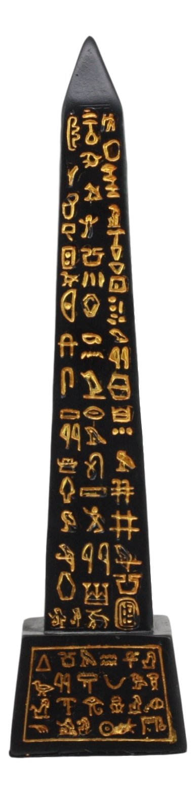 Ebros Egyptian Temple Of Ra Desert Obelisk With Hieroglyphs Statue 8' Tall Ancient Egypt Landmark Obelisks Pillar Tower Figurine (Black And Gold)
