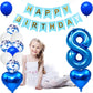 Huture 8 Birthday Party Supplies Blue Number 8 Foil Balloon Happy Birthday Banner Kit 8Th Birthday Decoration White Blue Latex C