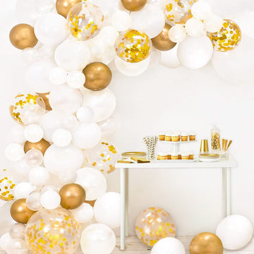 123Pcs White Gold Balloon Garland Arch Kit 5, 10 Inch 12' White Gold Confetti Balloons Set For Birthday Baby Shower Wedding Graduation Mother'S Day Party Decorations