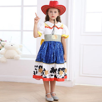 Itvti Jessie Dress For Little Girls Cowgirl Sequins Costume Dress Up Halloween Outfit, 5-6Y (Tag 130)