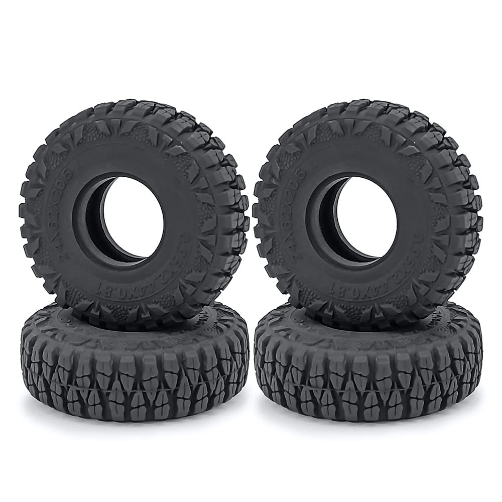 RCLIONS 4PCS Rubber Micro 1'' RC Wheel Tires 62mm for 1/24th Axial SCX24 Deadbolt,C10,JLU CRC,Bronco RC Crawler Truck Car (B Sty