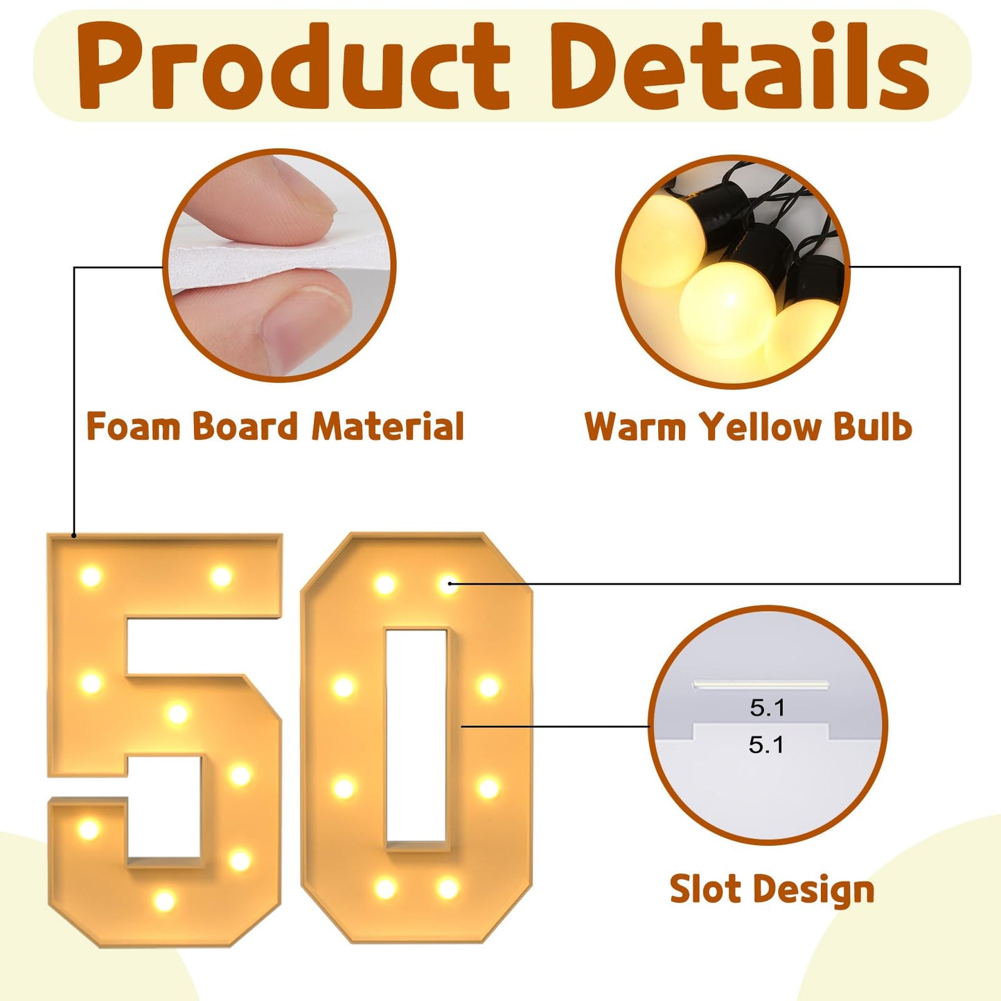 Imprsv 3Ft Block Marquee Numbers, Marquee Light Up Numbers 50Th Birthday Decorations For Women, Large Light Up Numbers 50Th Birt