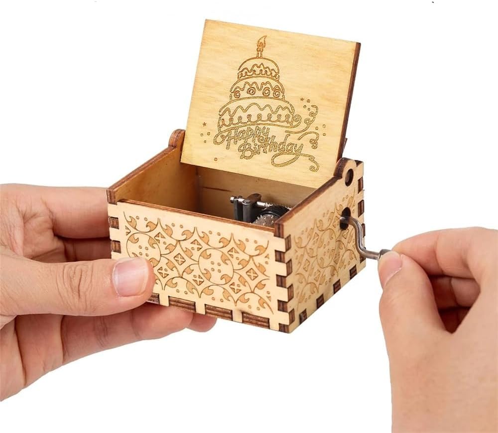 Caaju Happy Birthday Music Box - Wooden Musical Box with Hand Crank - Vintage Music Box Birthday Gift for Kids - Gifts for Him/H