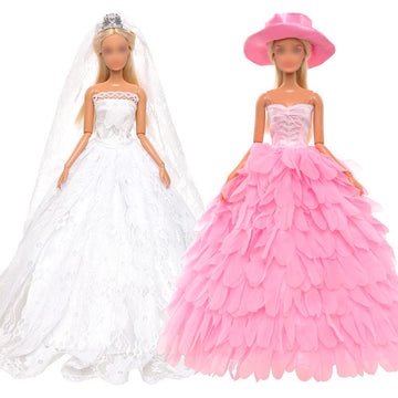 Barwa White Wedding Dress With Veil And Princess Evening Party Clothes Wears Gown Dress Outfit With Hat For 11.5 Inch Girl Doll