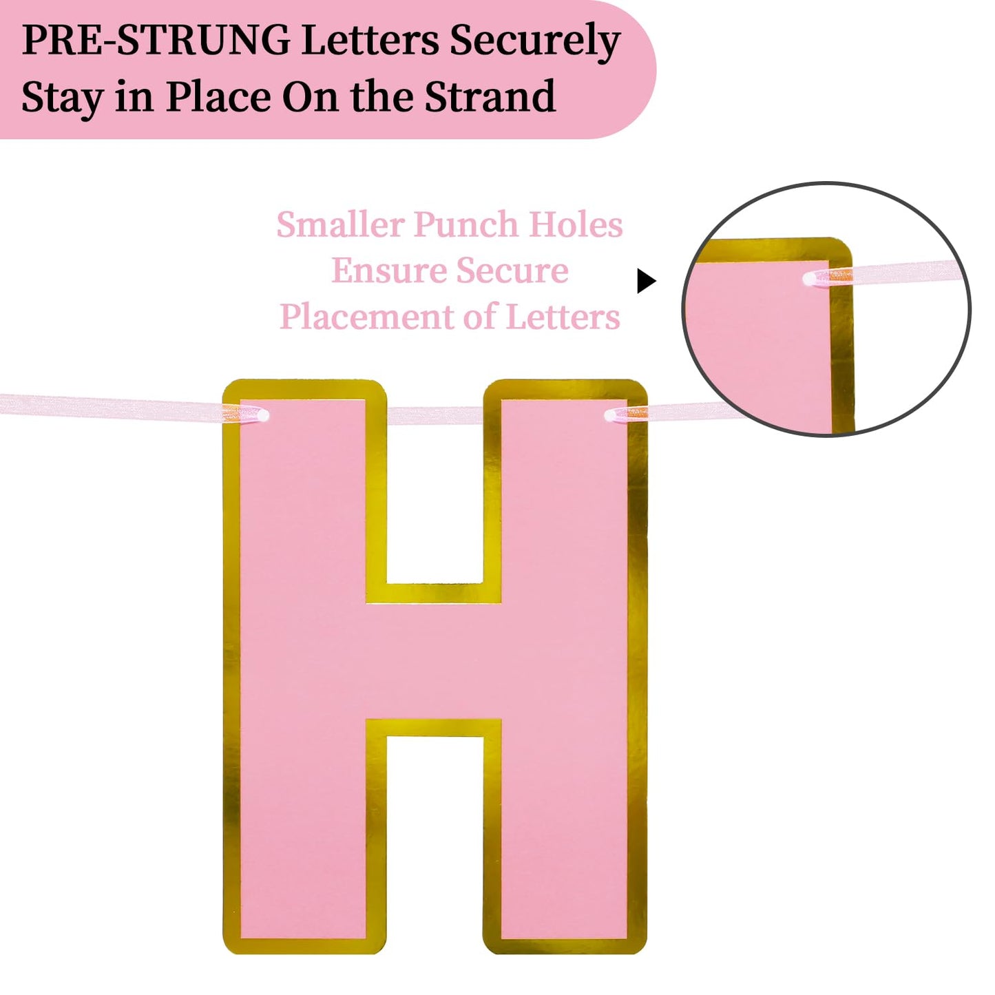 Litaus, Pink Gold Happy Birthday Banner - Pre-Strung, 9 Ft, No Diy | Birthday Decorations | Happy Birthday Sign For Birthday Dec