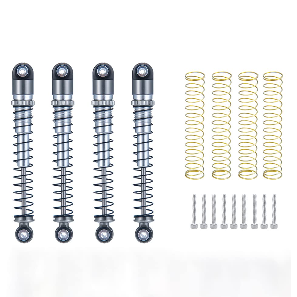 WEFEINO 4Pcs 48mm Threaded Shock Absorber Damper for Axial SCX24 90081 1/24 RC Crawler Car (Grey+Silver)